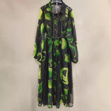 Dadizhimu Temperament Waist Display Thin Dress 2025 New Collar Printing Design Lace Long Dress Dress Women's Summer