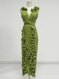 Dadizhimu Temperament Dress 2025 New V-Necked Folding Lotus Leaves Side Waist High-End Thin Dress Women's Summer