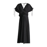 Dadizhimu Elegant Windy High-Waisted Dress Dress 2025 New V-Neck Collage Flower Design Long Dress Dress Woman