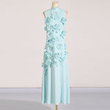 Dadizhimu Elegant Style And Sleeveless Solid Dress 2025 New Three-Dimensional Flower Collage Design Long Dress
