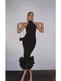 Dadizhimu Sleeveless Hanging Neck Slim Fishtail Dress High Bullet Tight Body Thin Banded Skirt Birthday Dress