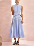 Dadizhimu Hollow Lace Collar Dress 2025 New Sleeveless Lotus Leaf Side Dress Dress Woman