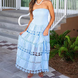 Dadizhimu Temperament Casual Dress Spring 2025 New Fashion High-End Embroidery Hollow Bra Dress Female Trend