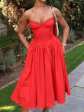 Dadizhimu Red Corset Dress Girl Summer Sweet Hottie Dress High-End Feel Long Dress Women's Dress