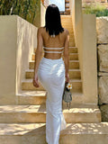 Dadizhimu Hanging Neck Folded Empty White Dress Woman Elegant Back Dress Dress Dress Banquet Femininity