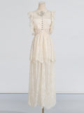 Dadizhimu Elegant Style Dress 2025 Summer New Lace High-End Design Neckbutter Knotted Dress