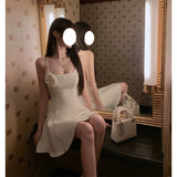 Dadizhimu Dinner Dress Dress French Gentle And Concubidal Milk White Three-Dimensional Rose Sexy Bare Back Sling Dress