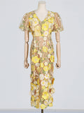 Dadizhimu And Elegant Style Bubble Sleeve Dress 2025 Summer New Temperament Embroidery Sketch Design Long Dress Dress Woman