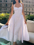 Dadizhimu Sexy Women's Broken Flowers Hanging Neck Dress Spring And Summer Women's High-End Feeling Body Out-Back Resort Style Long Skirt