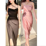 Dadizhimu Temperament Pure Sexy Sling Dress Body Slim Thin Open Fork Dress New