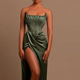 Dadizhimu Sexy Chest Sticker Wearing Fish Bone Skirt High-End Body Repair Irregular Open Fork Long Dress