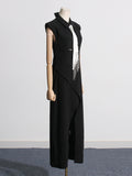 Dadizhimu 2025 New High-End Sense Collar Hollow Open-Fork Temperament Black Dress Tie Long Dress Woman Trend