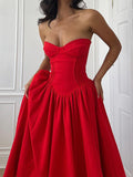 Dadizhimu Red Corset Dress Girl Summer Sweet Hottie Dress High-End Feel Long Dress Women's Dress