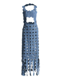 Dadizhimu Women's Dress 2025 New Fashion High-End Hollow Cut-Up Slim Slimming With Denim Dress Women's Summer