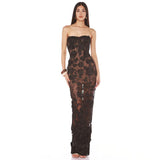Dadizhimu Holiday Photo Sexy Dress With Boobs Mesh Flowers Long Party Show Dress