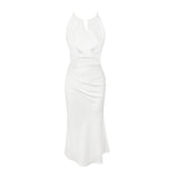 Dadizhimu Famous Temperament Dress Dress Rice White Hanging Neck Hanging Dress Female With Frontal Fishtail Long Dress