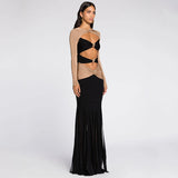 Dadizhimu Sexy High-End Double-Colored Dress Girl Navel Decoration Pineapple Diamond Dress Long Dress