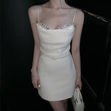Dadizhimu Heavy Industry Pearl Diamond Sling Skirt Showing Thin Temperament Dress Sexy Waist Party Skirt