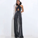 Dadizhimu Personalized Street Women's High-Waisted Silver Trousers Wide Leg Trousers Party Party Dress Woman