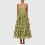 Dadizhimu Wind Solid Color Palette Long Dress 2025 New Niche Design Embroidery Hooked Waist Thin Dress Dress Woman
