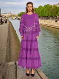Dadizhimu Retro High-End Long Dress 2025 Spring New Hollow Tie Solid Color Waist Thin Dress Woman Trend