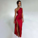Dadizhimu Women's Dress New Dress Sexy One-Shoulder Repair Open-Back Dress Dress Women's Evening Dress