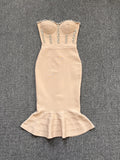 Dadizhimu Luxury Rich Family Gold Wind And Shoulder Bra With Chest Pad Water Drill Bag With Thumbs And Leaves Side Fishtail Dress Bandage Skirt