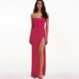 Dadizhimu Solid-Colored Sexy Brooch Dress Girl Folding Zou Irregular Open Skirt Dress Long