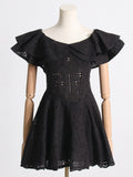 Dadizhimu 2025 New High-End Feeling Shoulder Lotus Leaf Embroidery Waist Thin Holiday Dress Dress Dress Dress Woman