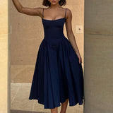 Dadizhimu Dress Hottie Girl Sexy V Tie Sling Mid-Long Dress To The Waist Show Skinny Back Dress Dress Woman