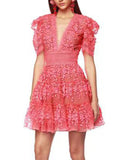 Dadizhimu Temperament High-End Short Dress 2025 Spring New V-Neck Bubble Bubble Sleeve Embroidered Waist Thin Dress Woman