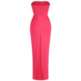 Dadizhimu Solid-Colored Sexy Brooch Dress Girl Folding Zou Irregular Open Skirt Dress Long