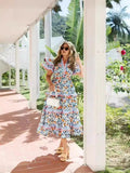 Dadizhimu Spring And Summer Australian National Wind Wave Side Lead Flying Sleeves Short-Sleeved Rope Waist Color Printed Dress