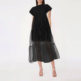 Dadizhimu New Korean Version Of The Design Of The Screen Splicing Loose T Dress Casual Short-Sleeved Long Dress Woman
