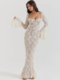 Dadizhimu Sexy Babes Lace Long-Sleeved Dress Pure Style Style Show Backpack Hip Fishtail Long Dress