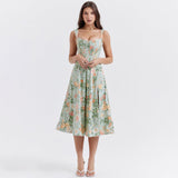 Dadizhimu Women's Spring Female Fish Bone Slings Broken Flower Dress Body Open Fork Long Skirt
