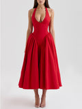 Dadizhimu Hottie Wind Deep V-Neck Hanging Neck Strap Design Dress 2025 New Slim Long Dress Woman