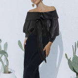 Dadizhimu Temperament Elegant Wind Solid Color Collar Bow Shirt 2025 Summer New Shoulder Thin Fashion Top Woman