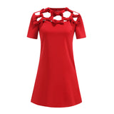 Dadizhimu High-End Sexy Red Round-Neck Short-Sleeved Dress Decorated With Bows And Small Dress Dresses