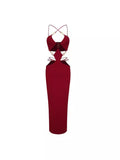 Dadizhimu Hottie Sexy Bag Hip Dress Metal Ring Hanging Neck Sling Bare Back Hollow Bandage Dress Dress Dress