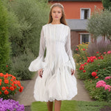 Dadizhimu Niche Temperament 2025 Spring New Fashion Lotus Leaf Side Design Waist Thin Horn Sleeve Dress Woman