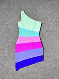 Dadizhimu Rainbow Sugar Spice Girls Knitted Dress Sexy Thin Shoulder Vest Dress With Bandage Bagged