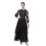 Dadizhimu And Autumn 2024 New Round Collar Retro Embroidery Weaving Mesh Wood Ear Heavy Industry Dress Dress Dress Woman