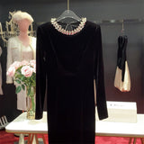 Dadizhimu Star With The Same Temperament Evening Dress Long-Sleeved Velvet Dress Annual Banquet Girl