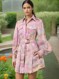 Dadizhimu Temperament Elegant Shirt Dress 2025 Summer New Printed Painted Belt To Thin Dress Women's