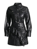 Dadizhimu Temperament Set Women's Two-Sleeves Of Leather 2025 Spring New High-End Wood Ears Half-Sweared Dresses For Women