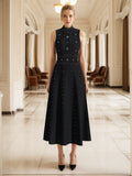 Dadizhimu Elegant Wind 2025 Spring New Nail Beads Diamond Ring Collar Sleeveless Waist Slim Slimmed A-Word Dress