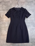Dadizhimu Spring And Summer New Round Neck Short Sleeve Retro Drill Delicate Sufflit Dress With Waist Short Dress French Heavy Industry Dress