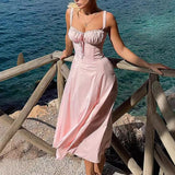 Dadizhimu Girls Wear Women's Spring New Fashion Broken Flower Dress Vacation Style Suspension Dress Women's Fork Dress