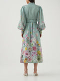 Dadizhimu Lantern Sleeve Long Dress 2025 New Waist Thin Design Retro Print Dress Women's Summer